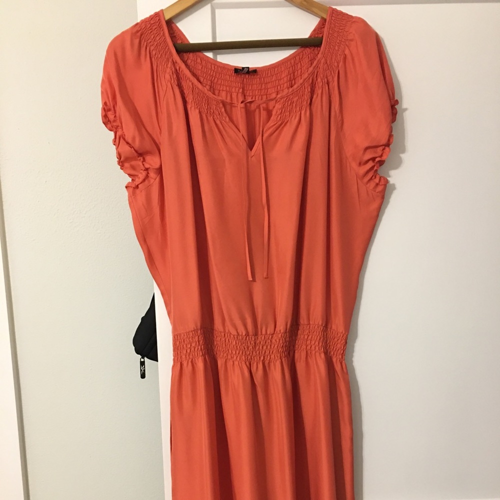 Talbots Tangerine Orange 100% Silk Drop Waist Midi Dress Large